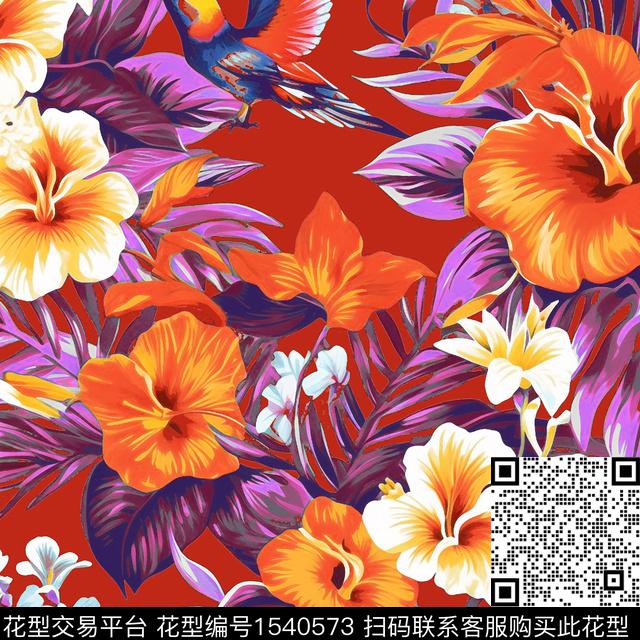 ZZ333 p.jpg - 1540573 - 花卉 热带 鸟 - 数码印花花型 － 泳装花型设计 － 瓦栏
