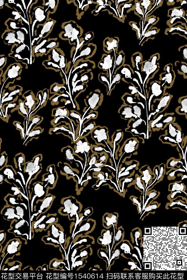 简约花卉42.jpg - 1540614 - 黑白花型 剪影 笔触 - 数码印花花型 － 女装花型设计 － 瓦栏