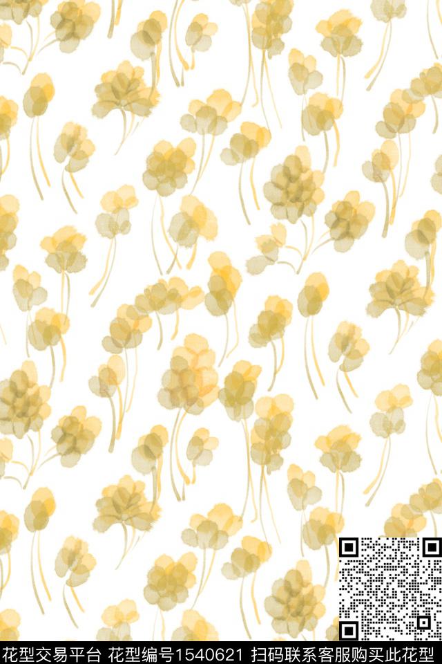 剪影抽象花卉小碎花数码印花花型下载（图片编号: 1540621） - 瓦栏（Walan）
