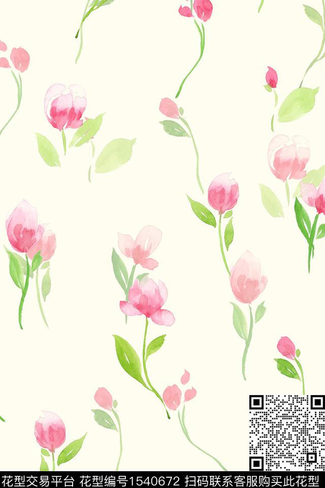Z14127.jpg - 1540672 - 花卉 水彩 清爽 - 数码印花花型 － 女装花型设计 － 瓦栏