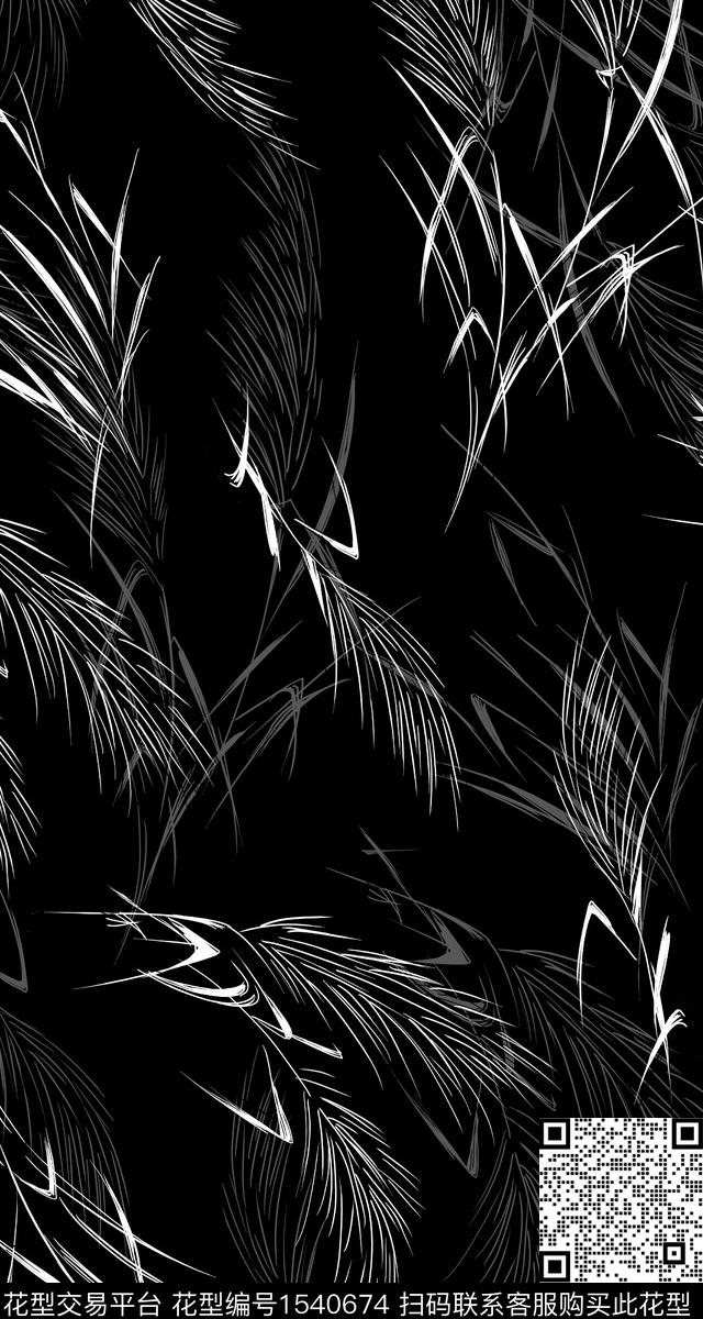 XZ4739.jpg - 1540674 - 黑白花型 时尚 绿植树叶 - 数码印花花型 － 女装花型设计 － 瓦栏
