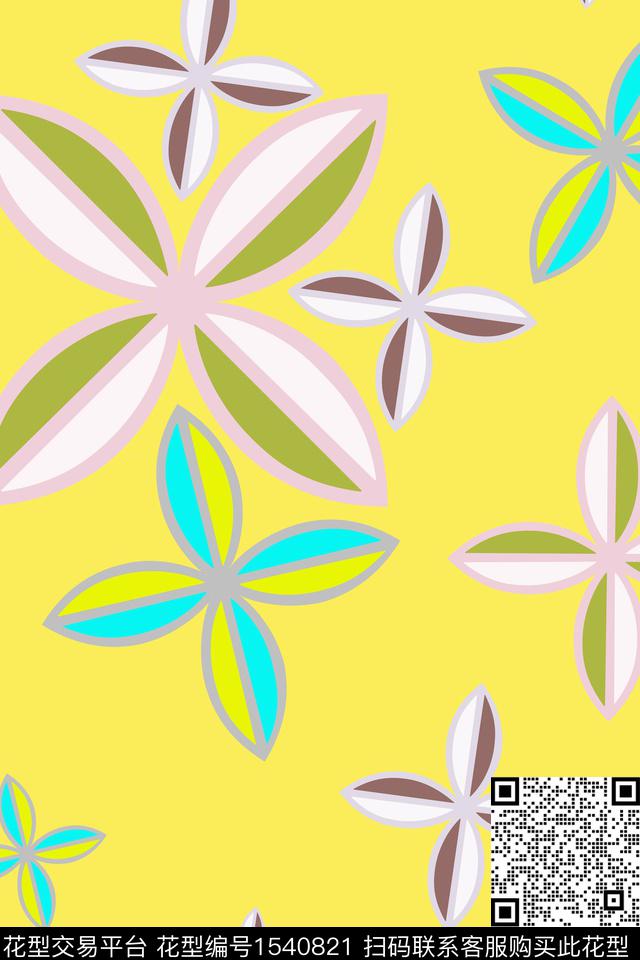 几何花卉四叶草几何传统印花花型下载（图片编号: 1540821） - 瓦栏（Walan）