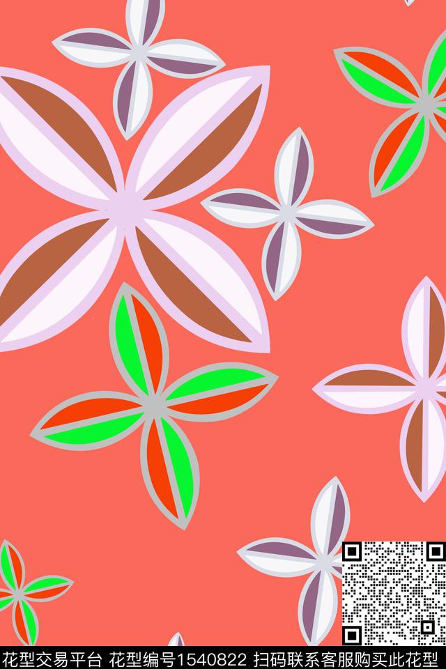 几何花卉四叶草几何传统印花花型下载（图片编号: 1540822） - 瓦栏（Walan）