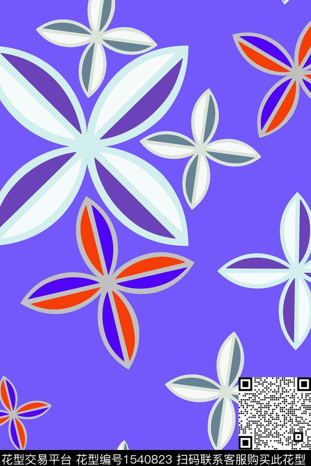 几何花卉四叶草几何传统印花花型下载（图片编号: 1540823） - 瓦栏（Walan）
