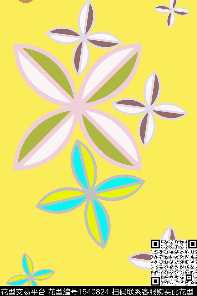 几何花卉四叶草趣味传统印花花型下载（图片编号: 1540824） - 瓦栏（Walan）