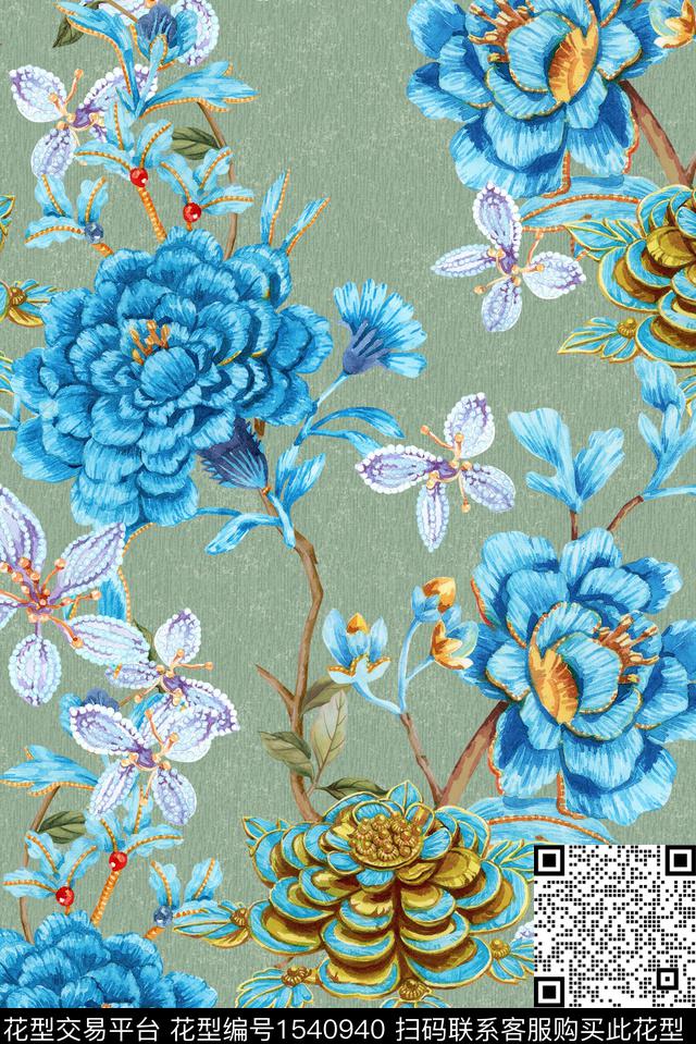 花卉民族风数码印花花型下载（图片编号: 1540940） - 瓦栏（Walan）