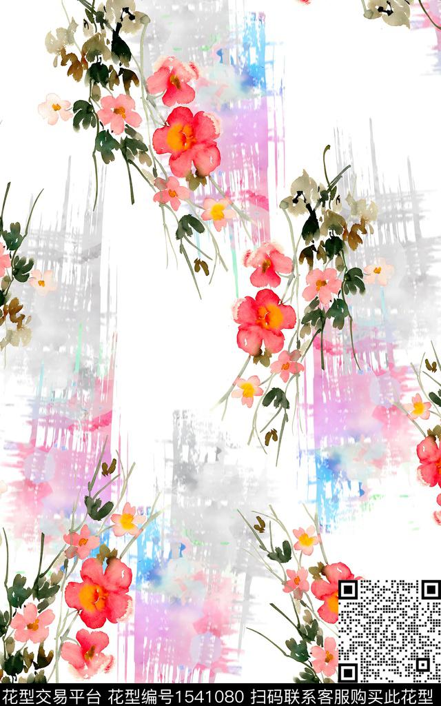 WX-6905.jpg - 1541080 - 手绘花卉 笔触 水彩花卉 - 数码印花花型 － 女装花型设计 － 瓦栏