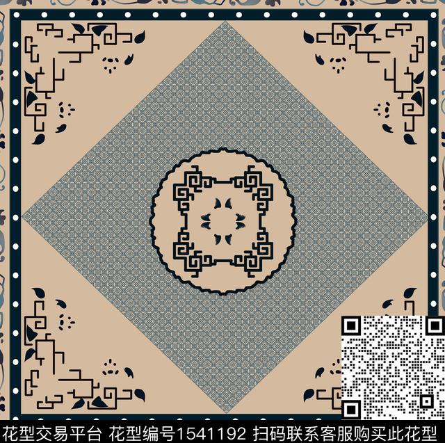 230611方巾.jpg - 1541192 - 民族风 纹理 几何 - 数码印花花型 － 方巾花型设计 － 瓦栏