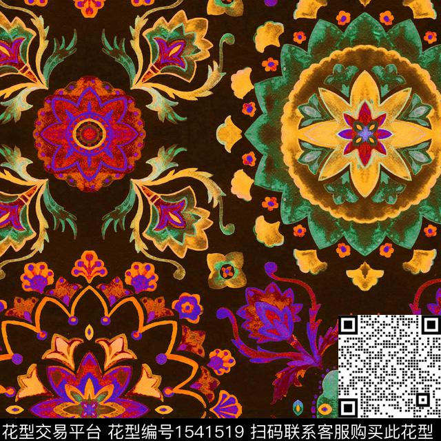 民族风花花纹数码印花花型下载（图片编号: 1541519） - 瓦栏（Walan）