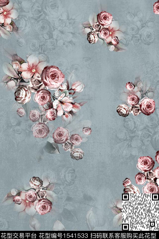 底纹花卉肌理数码印花花型下载（图片编号: 1541533） - 瓦栏（Walan）