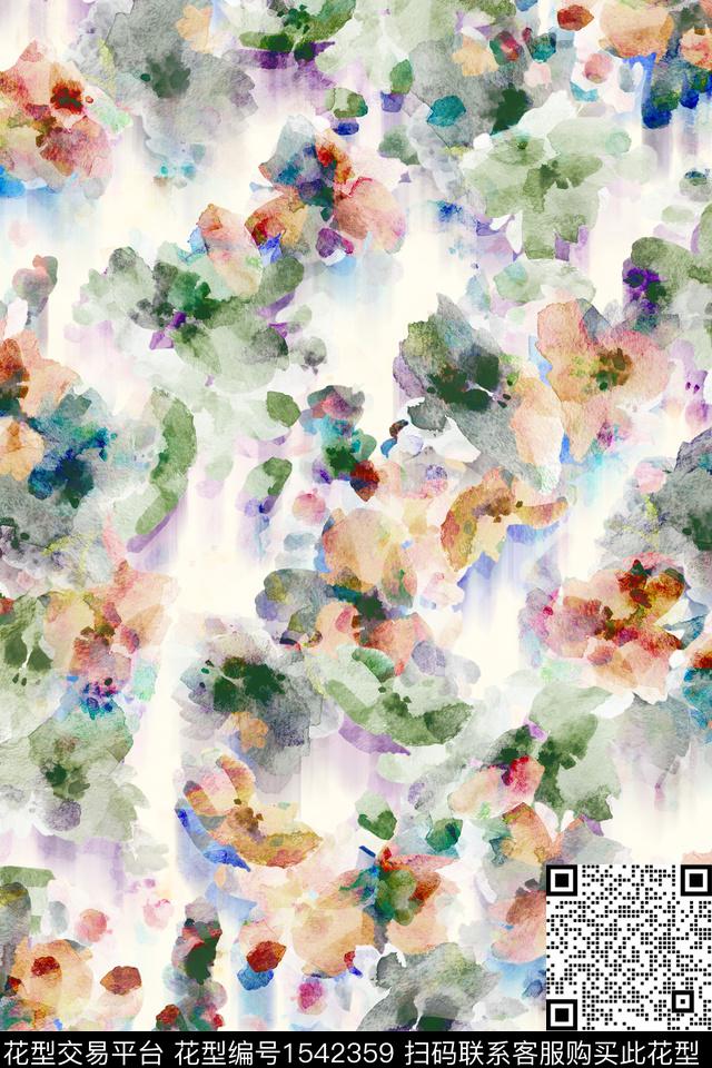 抽象水彩花卉抽象花卉数码印花花型下载（图片编号: 1542359） - 瓦栏（Walan）