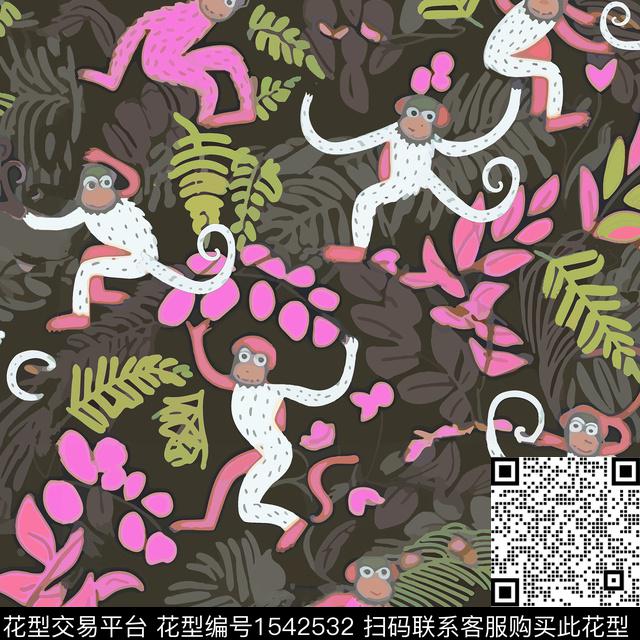 ZZ337 v.jpg - 1542532 - 叶子 趣味 猴子 - 数码印花花型 － 童装花型设计 － 瓦栏
