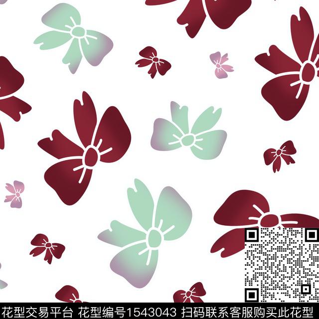 蝴蝶结渐变粉色数码印花花型下载（图片编号: 1543043） - 瓦栏（Walan）