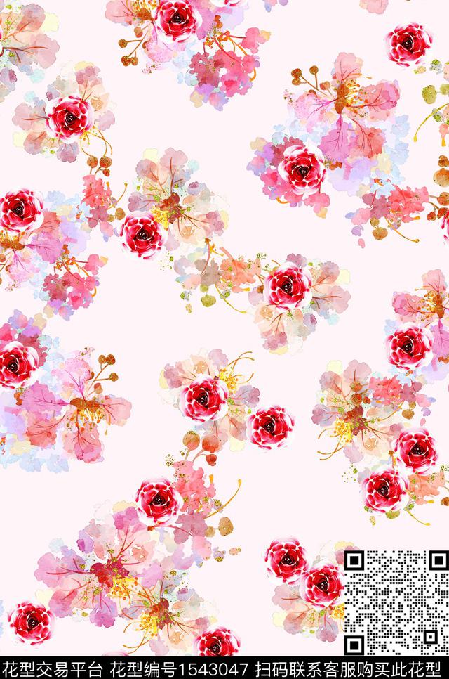 女装花卉连衣裙数码印花花型下载（图片编号: 1543047） - 瓦栏（Walan）