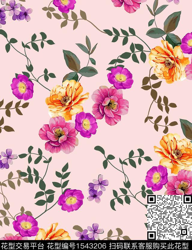 女装花卉连衣裙数码印花花型下载（图片编号: 1543206） - 瓦栏（Walan）