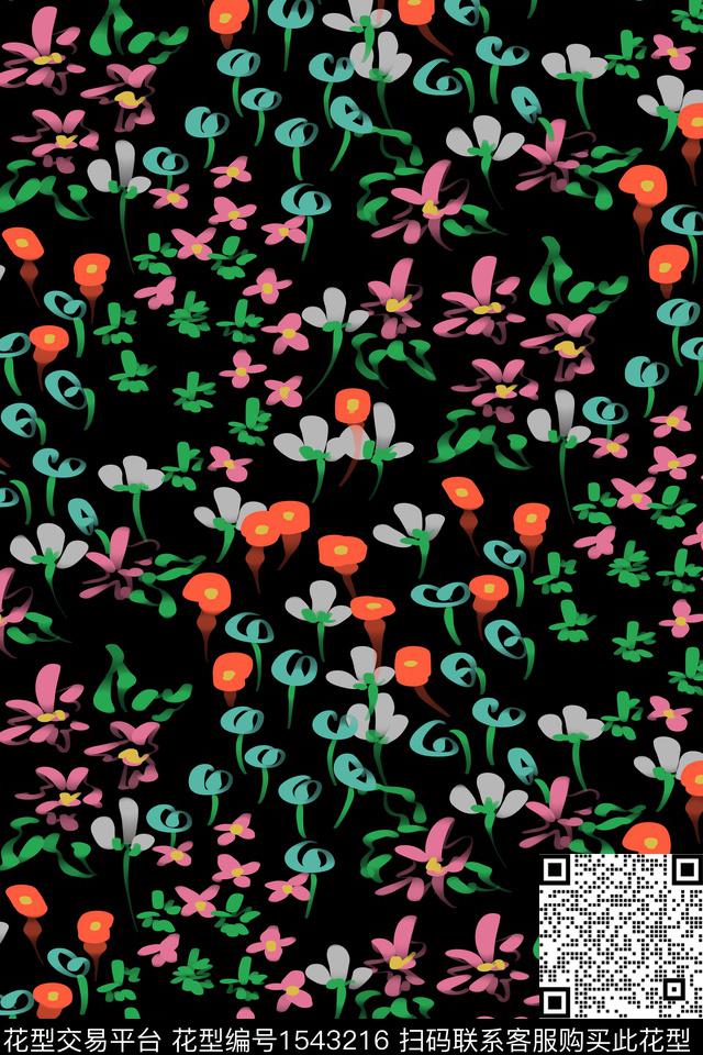 简约花卉02.jpg - 1543216 - 复古 抽象花卉 花卉 - 数码印花花型 － 女装花型设计 － 瓦栏