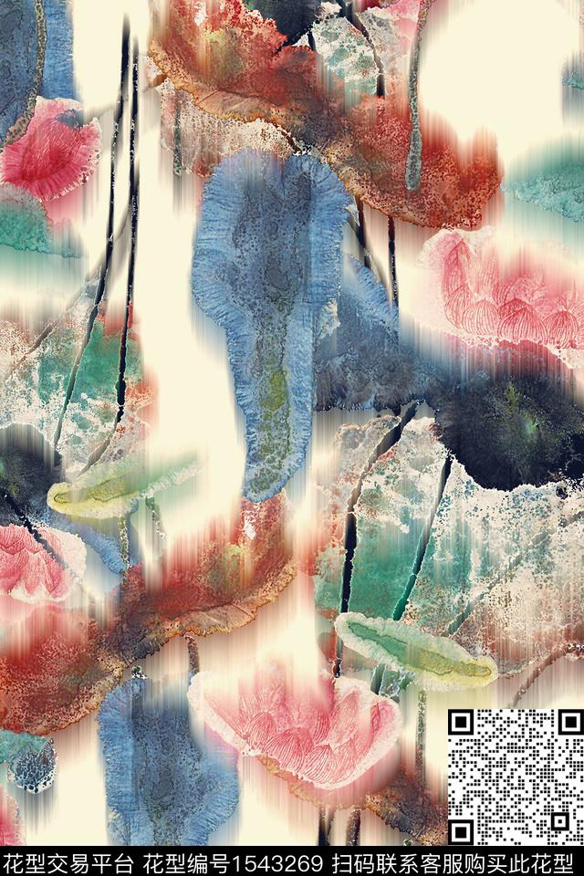 0628-1.jpg - 1543269 - 抽象 水彩花卉 荷花 - 数码印花花型 － 女装花型设计 － 瓦栏