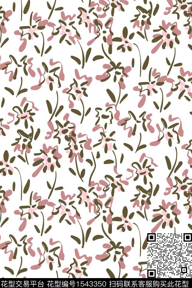 小碎花线条清爽底花卉数码印花花型下载（图片编号: 1543350） - 瓦栏（Walan）