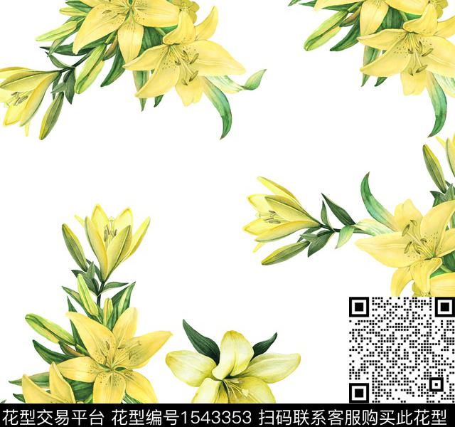 复古花卉百合数码印花花型下载（图片编号: 1543353） - 瓦栏（Walan）