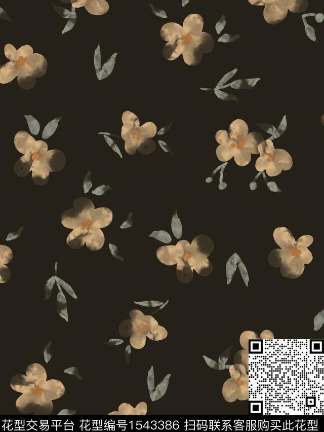小碎花手绘花卉连衣裙数码印花花型下载（图片编号: 1543386） - 瓦栏（Walan）