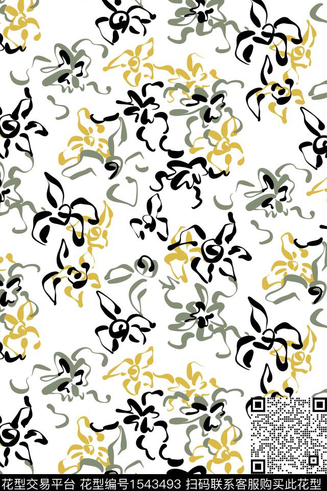 清爽底花卉花卉抽象花卉数码印花花型下载（图片编号: 1543493） - 瓦栏（Walan）