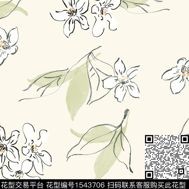 手绘花卉花卉连衣裙数码印花花型下载（图片编号: 1543706） - 瓦栏（Walan）