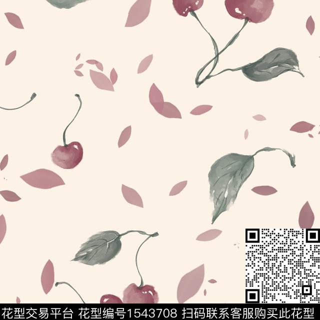 7`7`2樱桃.jpg - 1543708 - 水果 樱桃 连衣裙 - 数码印花花型 － 女装花型设计 － 瓦栏