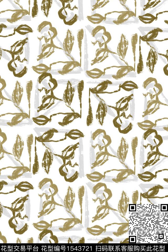 抽象花卉笔触格子数码印花花型下载（图片编号: 1543721） - 瓦栏（Walan）