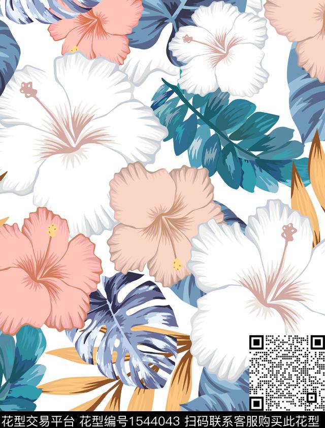 2022032602.jpg - 1544043 - 女装 大花 热带叶子 - 传统印花花型 － 女装花型设计 － 瓦栏