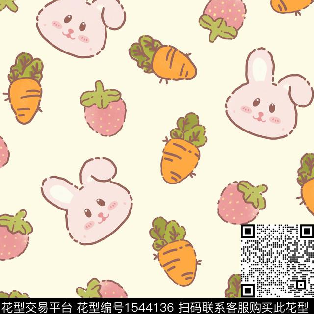 兔子萝卜草莓四方连续.jpg - 1544136 - 可爱 卡通 草莓 - 传统印花花型 － 童装花型设计 － 瓦栏
