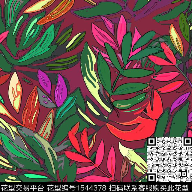 ZZ353 p v.jpg - 1544378 - 叶子 撞色 热带花型 - 数码印花花型 － 泳装花型设计 － 瓦栏