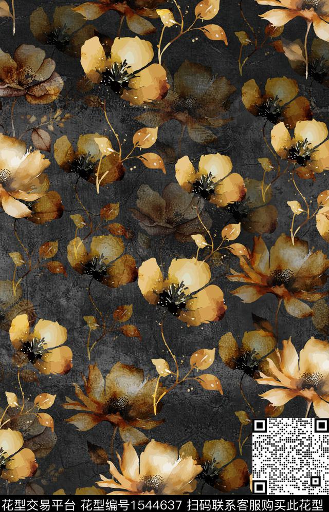 716.jpg - 1544637 - 黑底花卉 花卉 数码花型 - 数码印花花型 － 女装花型设计 － 瓦栏