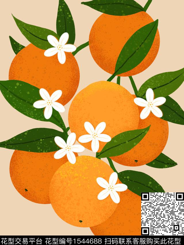 橘子.jpg - 1544688 - 定位花 绿植树叶 花卉 - 数码印花花型 － 女装花型设计 － 瓦栏