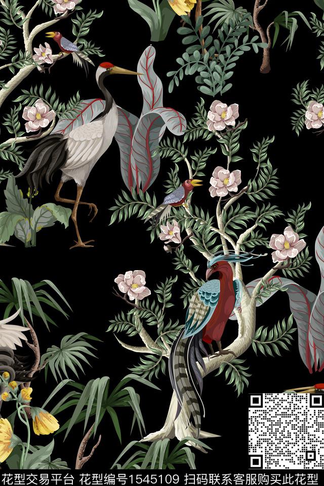 中国风花鸟花卉数码印花花型下载（图片编号: 1545109） - 瓦栏（Walan）