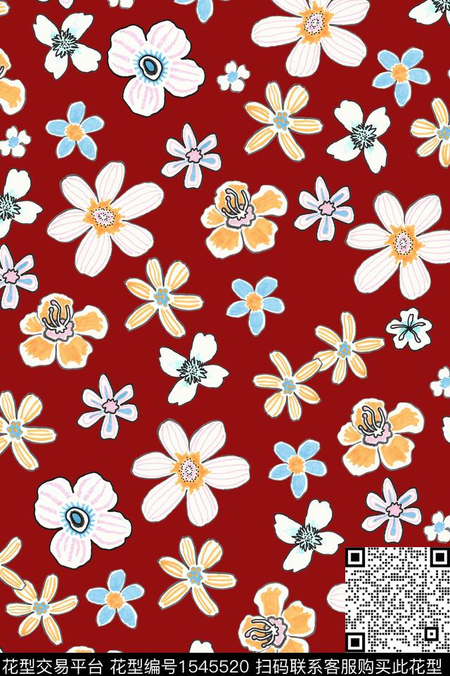 花卉20210.jpg - 1545520 - 花卉 散花 碎花 - 数码印花花型 － 女装花型设计 － 瓦栏