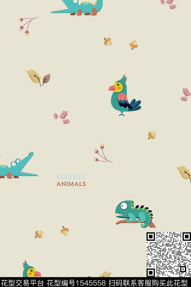 卡通鳄鱼鸟数码印花花型下载（图片编号: 1545558） - 瓦栏（Walan）