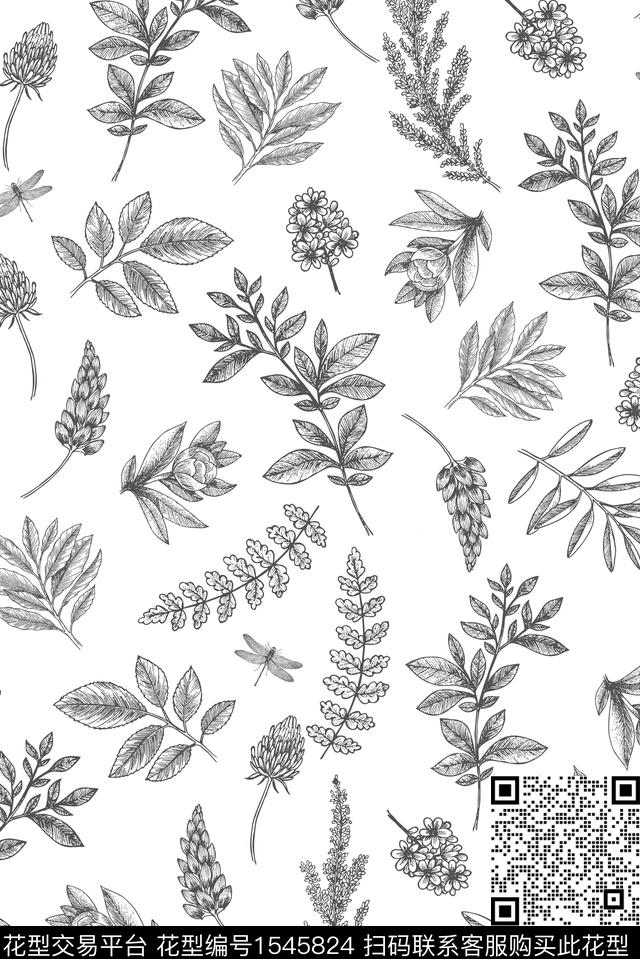 时尚女装绿植树叶数码印花花型下载（图片编号: 1545824） - 瓦栏（Walan）