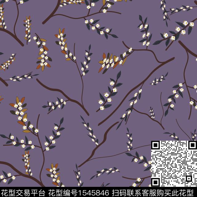 树枝女装花卉数码印花花型下载（图片编号: 1545846） - 瓦栏（Walan）