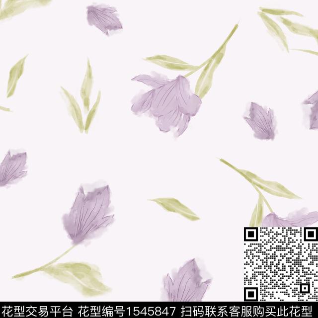 手绘花卉水彩花卉数码印花花型下载（图片编号: 1545847） - 瓦栏（Walan）