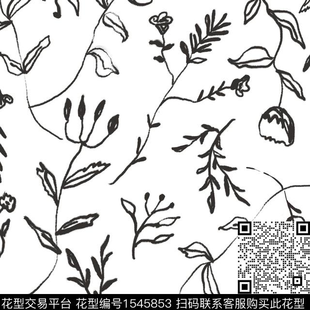 线条男装黑白花型数码印花花型下载（图片编号: 1545853） - 瓦栏（Walan）