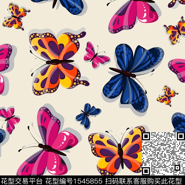 蝴蝶三色.jpg - 1545855 - 昆虫 女装 蝴蝶 - 数码印花花型 － 女装花型设计 － 瓦栏