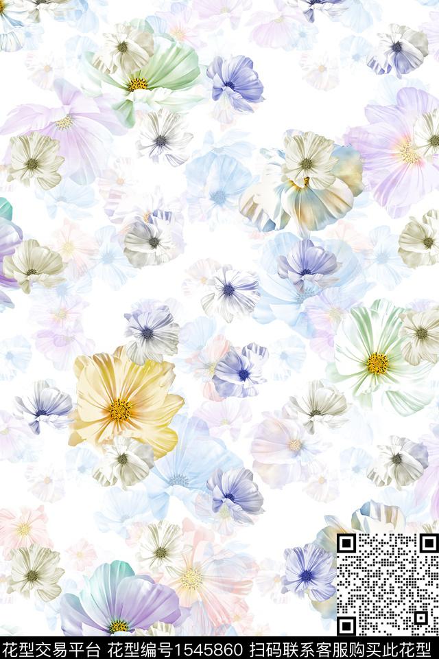 花卉小花水彩数码印花花型下载（图片编号: 1545860） - 瓦栏（Walan）