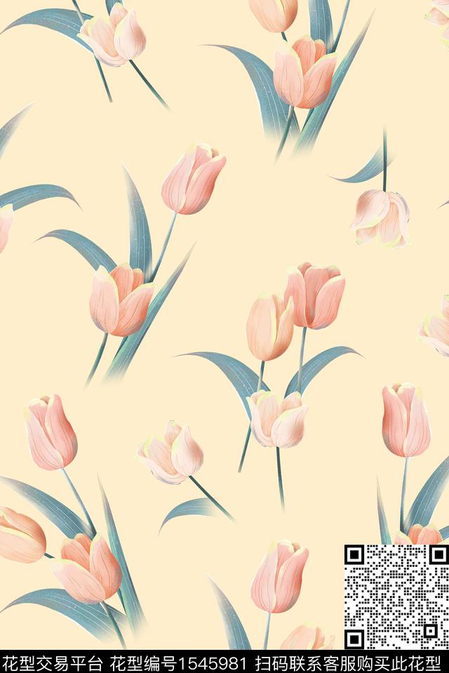 小清新郁金香女装数码印花花型下载（图片编号: 1545981） - 瓦栏（Walan）