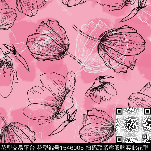 线条粉色女装数码印花花型下载（图片编号: 1546005） - 瓦栏（Walan）