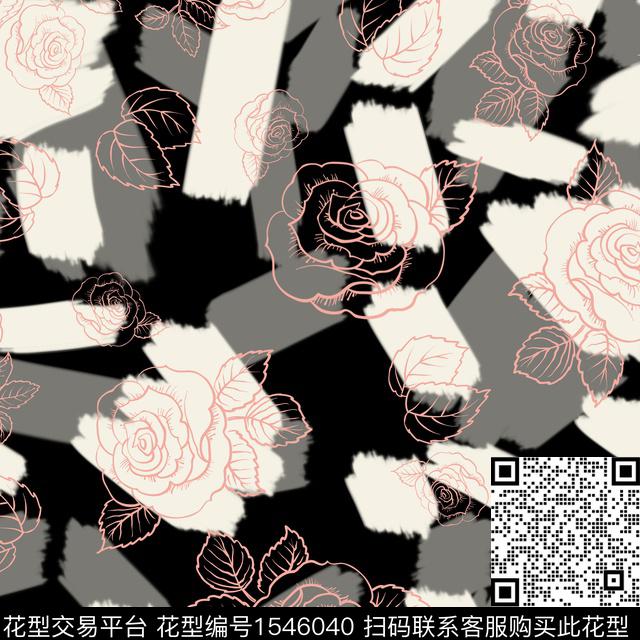 线条女装花卉数码印花花型下载（图片编号: 1546040） - 瓦栏（Walan）
