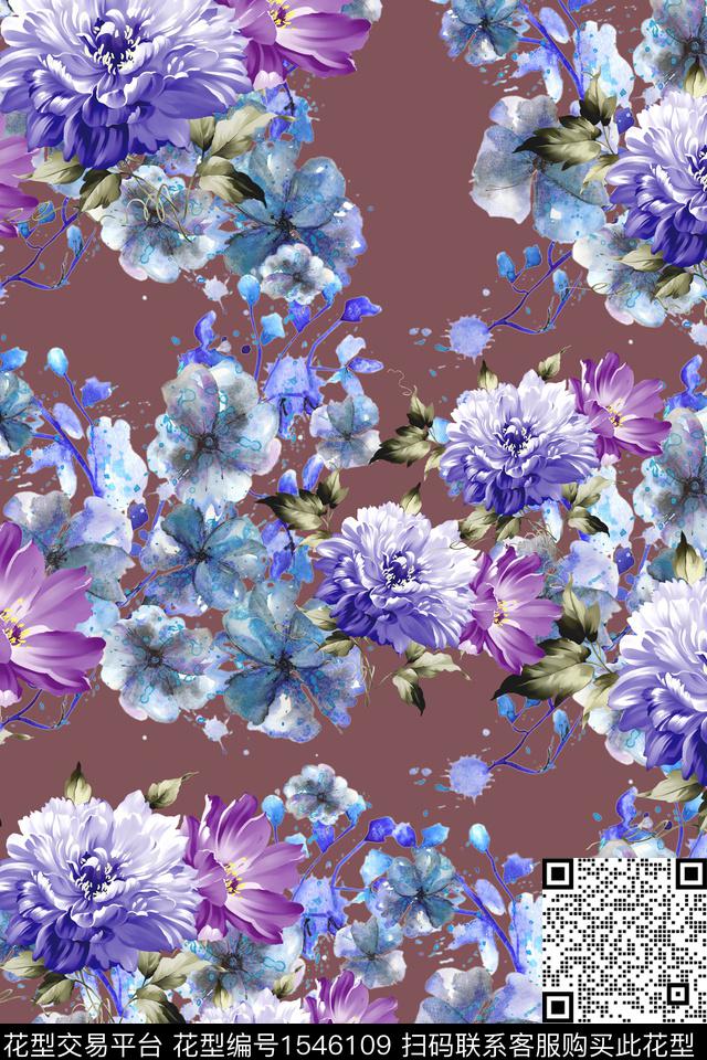 L194.jpg - 1546109 - 水彩 花卉 墨迹 - 数码印花花型 － 女装花型设计 － 瓦栏