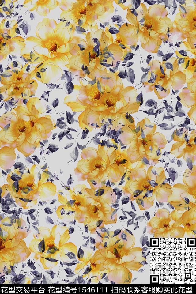L195.jpg - 1546111 - 满版散花 花卉 水彩 - 数码印花花型 － 女装花型设计 － 瓦栏