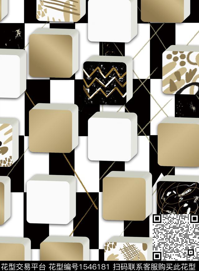 黑金立方体.jpg - 1546181 - 金色 3D立体 艺术 - 数码印花花型 － 墙纸花型设计 － 瓦栏