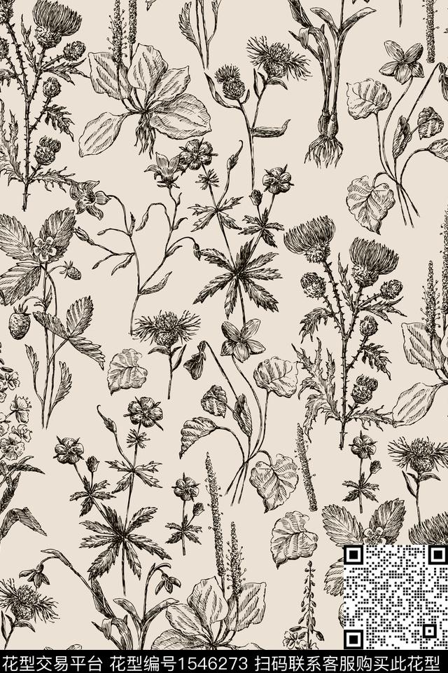 植物年轻女性花卉传统印花花型下载（图片编号: 1546273） - 瓦栏（Walan）