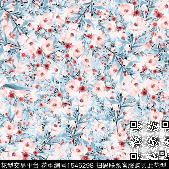女装水彩水彩花卉数码印花花型下载（图片编号: 1546298） - 瓦栏（Walan）
